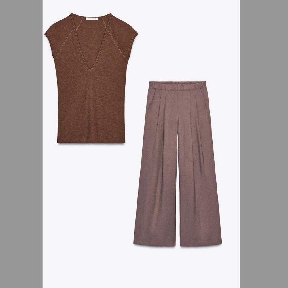 Zara Chocolate Wide Leg Pants and Top